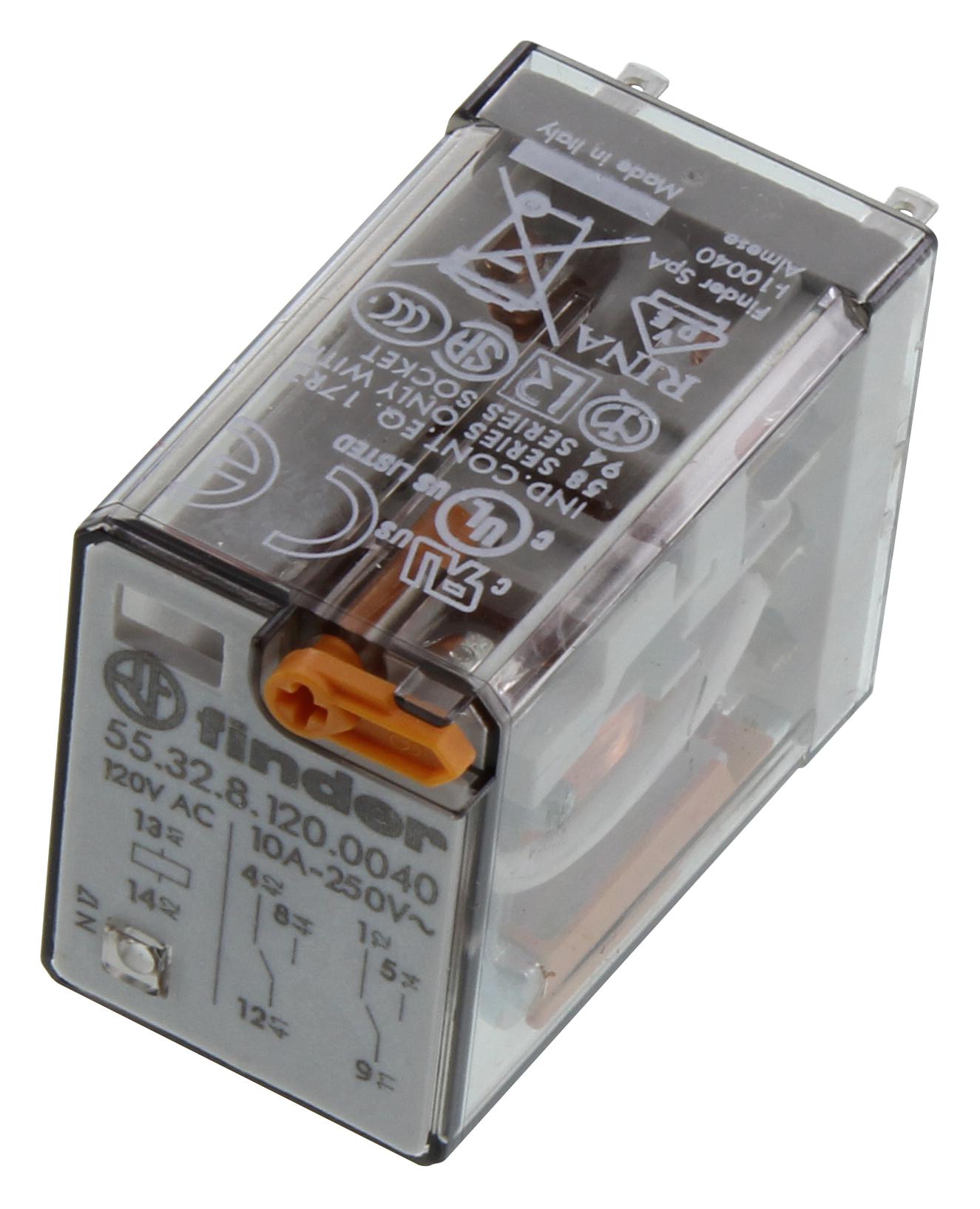 55.32.8.120.0040 Finder Relevador de Potencia, DPDT, 120 VAC