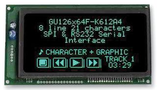 NORITAKE ITRON GU126X64F-K612A4 DISPLAY, VFD, BLUE-GREEN, 41.5MM X 82MM