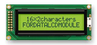 FORDATA FC1602B04-FHYYBW-91LE DISPLAY, ALPHANUMERIC, 16X2, YELLOW GRN