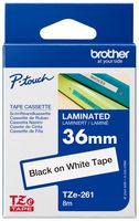 BROTHER TZE-261 TAPE,  BLACK ON WHITE, 36MM W, 8M L