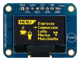 MIDAS DISPLAYS MDOB128064V1V-YS OLED GRAPHIC DISPLAY, COB, 128X64PIXELS