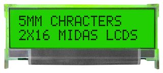 MIDAS DISPLAYS MC21605L6WK-SPTLY LCD MODULE, 16 X 2, COB, 5.55MM, STN
