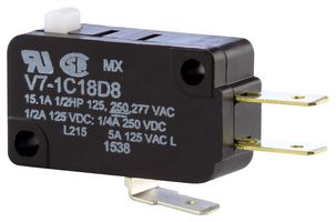 HONEYWELL V7-1C18D8 MICROSWITCH, SPDT, PLUNGER, 15.1A/277VAC