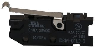 OMRON D3M-01L3-3 MICROSW, SPST, 0.1A, 30VDC, 102GF ROHS COMPLIANT: YES