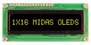 MIDAS DISPLAYS MCOB11605BV-EYP MÃDULO OLED, COB, 16 X 1, PARALELO, 5V