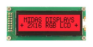 MIDAS DISPLAYS MD21605B6W-FPTLRGB LCD ALFAN, 16 X 2, NEGRO SOBRE RGB, 5 V