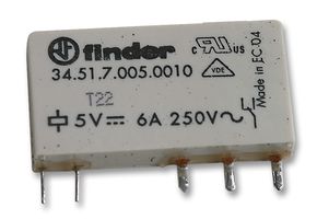 FINDER 34.51.7.005.0010 POWER RELAY, SPDT-CO, 5VDC, 10A, PCB