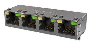 AMPHENOL COMMUNICATIONS SOLUTIONS RJE584885441 RJ45 CONN, R/A JACK, 8P8C, 1X4GANG, TH