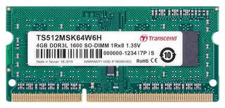 TRANSCEND TS512MSK64W6H3-I RAM MEMORY MODULE, 4GB, 1600MHZ, 1.35V