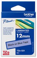 BROTHER TZE-531 TAPE, BLACK ON BLUE, 12MM W, 8M L
