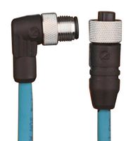 ALPHA WIRE DW04AR117 TL356 Sensor Cable, 90° M12 Plug, M12 Receptacle, 4 Positions, 1 m, 3.3 ft