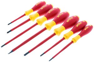 WIHA 32097 Juego Destornilladores, Agarre Acojinado, 7 Piezas de 3.5, 5.5, 6.5mm Plano, Phillips/Cuadro #1, #2