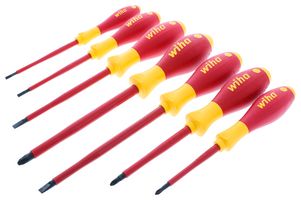 WIHA 32099 Screwdriver Set, Cushion Grip Handle, 7 Pieces of 3.5, 4, 5.5, 6.5mm Slotted, #1, #2, #3 Phillips