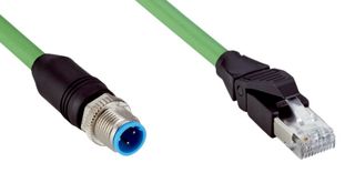 SICK YM2D24-250PN1MRJA4 Sensor Cable, D Coded, Green, M12 Plug, RJ45 Plug, 4 Positions, 25 m, 82 ft