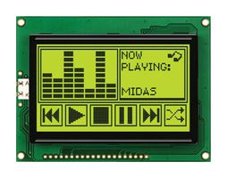 MIDAS DISPLAYS MC128064A6W-SPTLY-V2 Graphic LCD, 128 x 64 Pixels, Black on Yellow / Green, 5V, Parallel, No Font, Transflective