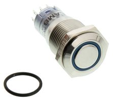 E-SWITCH PV3F2H0SS-341 Vandal Resistant Switch, Stainless Steel, PV3 Series, 16 mm, DPDT, On-(On), Round Flat, Natural