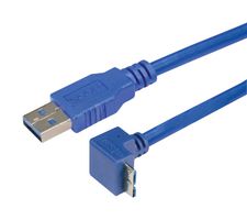 L-COM CA3A-90DMICB-03M USB Cable, USB Type A Plug, Micro USB Type B Plug, 300 mm, 11.8 ", USB 3.0, Blue