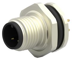 TE CONNECTIVITY T4140012031-000 Sensor Connector, M12, Male, 3 Positions, PCB Pin, Straight Panel Mount