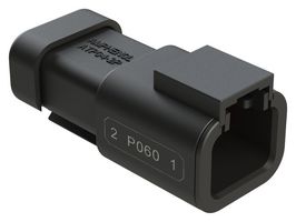 AMPHENOL SINE/TUCHEL ATP04-2P-P060 Automotive Connector, Black, ATP Series, Straight Receptacle, 2 Contacts, Busbar Pin