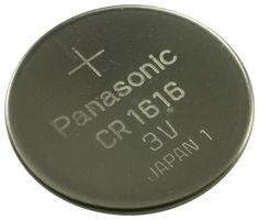PANASONIC BATTERIES CR1616 Battery, 3 V, Coin Cell, Lithium, 50 mAh, Flat Top, 1