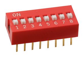 E-SWITCH KAS1108RT DIP / SIP Switch, 8 Circuits, Slide, Through Hole, SPST-NO, 24 V, 25 mA