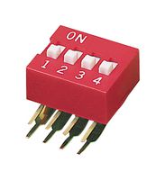 E-SWITCH KAS2104ET DIP / SIP Switch, 4 Circuits, Slide, Through Hole, Right Angle, SPST-NO, 24 V, 25 mA