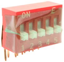 E-SWITCH KAS2105ET DIP / SIP Switch, PC Pin, 5 Circuits, Raised Slide, Through Hole, Right Angle, SPST-NO, 24 V, 25 mA