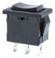 E-SWITCH R1966IBLKBLKEF Rocker Switch, (On)-Off-(On), SPDT, Non Illuminated, Panel, Snap-In, Black, R1966 Series