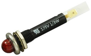 LEECRAFT 75R-2211T Indicador Neón, Roscado, 125 V, Conexión Rápida, Rojo, 9.5 mm, Abovedada