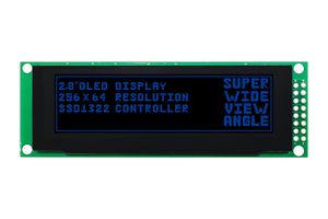MIDAS DISPLAYS MDOB256064AX-BM OLED de Gráficos, 256 x 64 Pixels, Azul sobre Negro, 3.3V, Paralelo, SPI, 97mm x 32.5mm, -40 °C