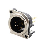 REAN RRX5M-B-023-0 XLR Connector, Vertical, 5 Contacts, Plug, Panel PCB Mount, Gold Plated Contacts