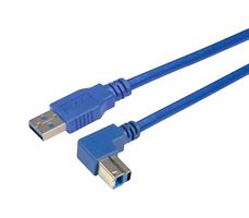 L-COM CA3A-90DB-5M USB Cable, Type A Plug to 90° Type B Plug, 5 m, 16.4 ft, USB 3.0, Blue