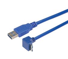 L-COM CA3A-90DMICB-3M USB Cable, Type A Plug to 90° Micro Type B Plug, 3 m, 9.8 ft, USB 3.0, Blue