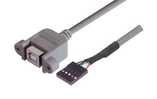 L-COM UPMB5-03M Cable USB, Tipo B Hembra a Terminal Crimpado en Tarjeta, 300 mm, 11.8 ", USB 2.0, Gris