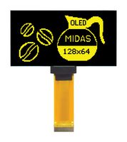 MIDAS DISPLAYS MCOT128064HV-YM Graphic OLED, 128 x 64 Pixels, Yellow on Black, 3V, I2C, Parallel, SPI, 60.5mm x 37mm, -40 °C