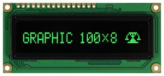 VISHAY O100H008AGPP5N0000 Graphic OLED, 100 x 8 Pixels, Green on Black, 5V, Parallel, SPI, 80mm x 36mm, -40 °C