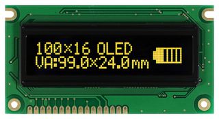 VISHAY O100H016ELPP5N0000 Graphic OLED, 100 x 16 Pixels, Yellow on Black, 5V, Parallel, SPI, 84mm x 44mm, -40 °C