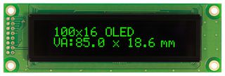 VISHAY O100H016FGPP5N0000 Graphic OLED, 100 x 16 Pixels, Green on Black, 5V, Parallel, SPI, 116mm x 37mm, -40 °C