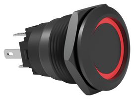 CARLING TECHNOLOGIES AV1-2A211A-R00 Vandal Resistant Switch, AV Series, 19 mm, SPST-NO, SPST-NC, Momentary, Round Flush, Black