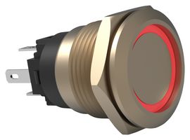 CARLING TECHNOLOGIES AV1-4A211A-R00 Vandal Resistant Switch, AV Series, 19 mm, SPST-NO, SPST-NC, Momentary, Round Flush, Gold
