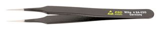 WIHA 44508 Tweezer, ESD, Straight, Pointed, Stainless Steel, 110 mm