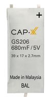 CAP-XX GS206F Supercapacitor, 0.68 F, 5 V, Solder, ± 20%