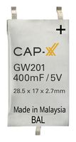 CAP-XX GW201F Supercapacitor, 0.4 F, 5 V, Soldar, ± 20%