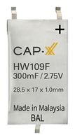 CAP-XX HW109F Supercapacitor, 0.3 F, 2.75 V, Solder, ± 20%