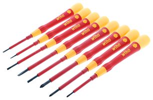 WIHA 32088 Juego de Desarmadores, Aislados, Tapas Rotativas, 8pz Plano de 1.5mm a 3.5mm, Phillips #00, #0, #1