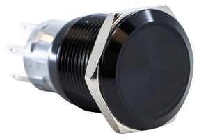 E-SWITCH PV4F2G011 Vandal Resistant Switch, PV4 Series, 19 mm, DPDT-DB, On-On, Round Flat, Black, Anodized