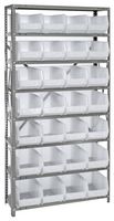 QUANTUM STORAGE QSBU-239CL Shelving Unit, 8 Shelves, 28 Bins, Transparent, 75 " X 12 " X 36 "