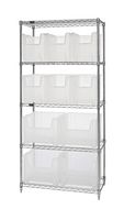 QUANTUM STORAGE WR5-600800CL Shelving Unit, 5 Shelves, 10 Bins, Transparent, 74 " X 18 " X 36 "