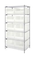 QUANTUM STORAGE WR6-954CL Shelving Unit, 6 Shelves, 10 Bins, Transparent, 74 " X 24 " X 36 "