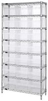 QUANTUM STORAGE WR8-810CL Shelving Unit, 8 Shelves, 21 Bins, Transparent, 74 " X 18 " X 36 "